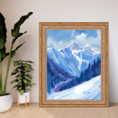 Ski Mountain | Blue Watercolor Mountain Range Poster