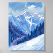 Ski Mountain | Blue Watercolor Mountain Range Poster (Voorkant)