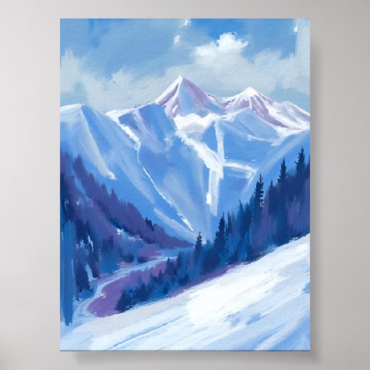 Ski Mountain | Blue Watercolor Mountain Range Poster (Voorkant)