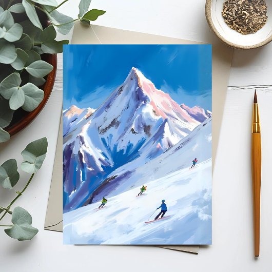 Ski Mountain Slopes Winter Watercolor Briefkaart