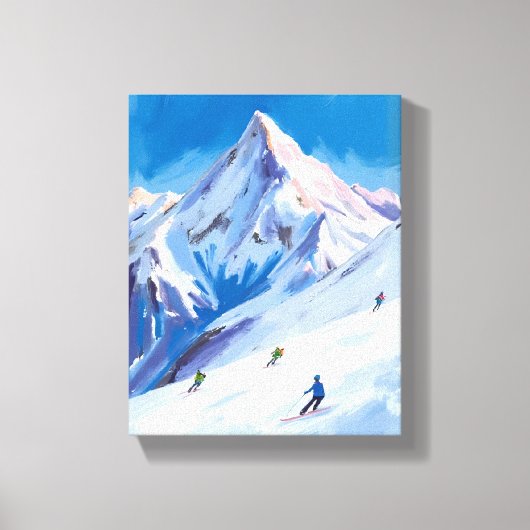 Ski Mountain Slopes Winter Watercolor Canvas Afdruk (Voorkant)