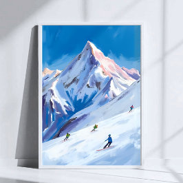 Ski Mountain Slopes Winter Watercolor Poster