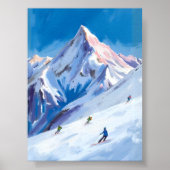 Ski Mountain Slopes Winter Watercolor Poster (Voorkant)