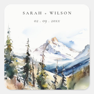 Ski Mountain Telluride Colorado Waterverf bruiloft Vierkante Sticker