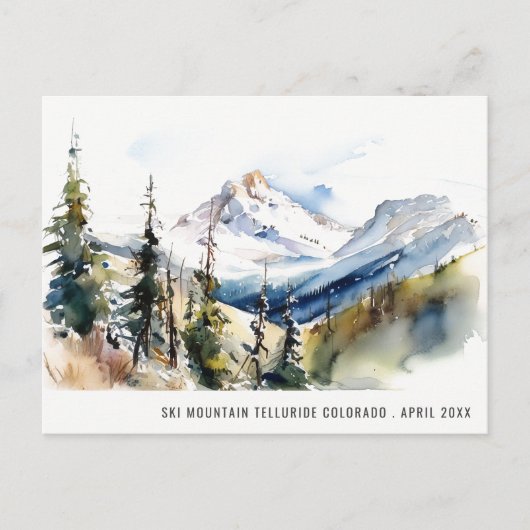 Ski Mountain Telluride Colorado Waterverf Reizen Briefkaart (Voorkant)