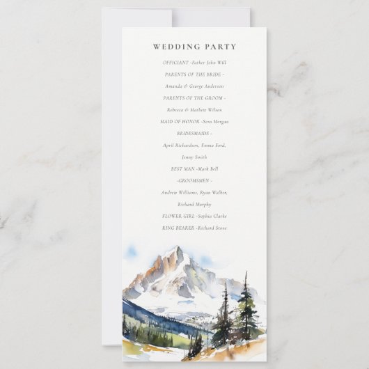 Ski Mountain Telluride Colorado Wedding Program Kaart (Achterkant)