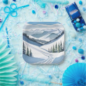 Ski Mountain Watercolor Papieren Bordje (Feest)