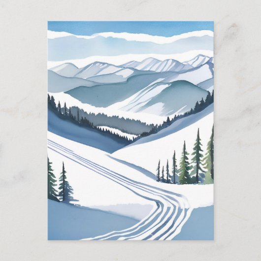 Ski Mountain Waterverf Briefkaart (Voorkant)