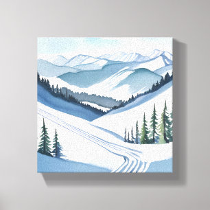 Ski Mountain Waterverf Canvas Afdruk