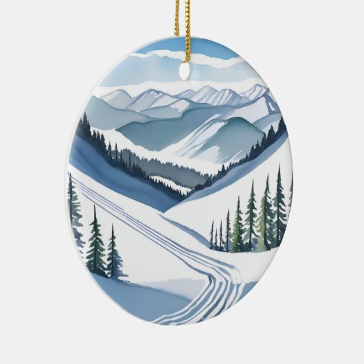 Ski Mountain Waterverf Keramisch Ornament (Rechts)