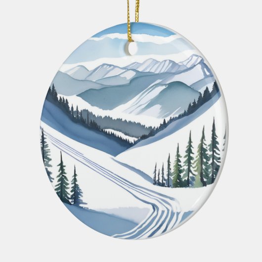 Ski Mountain Waterverf Keramisch Ornament (Links)
