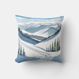Ski Mountain Waterverf Kussen