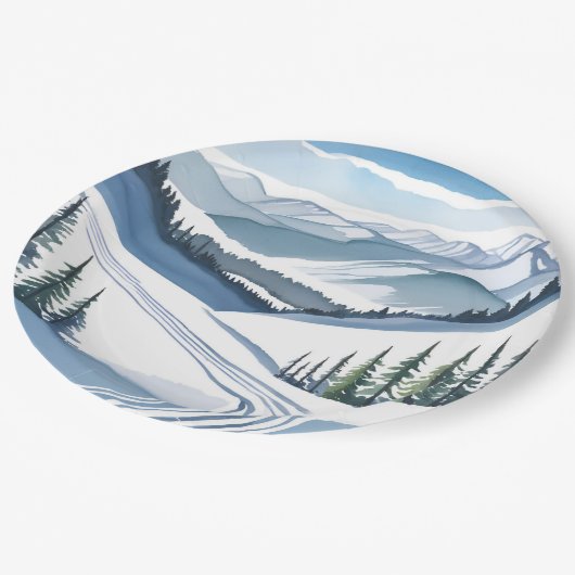 Ski Mountain Waterverf Papieren Bordje (Gekanteld)