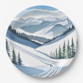 Ski Mountain Waterverf Papieren Bordje (Voorkant)