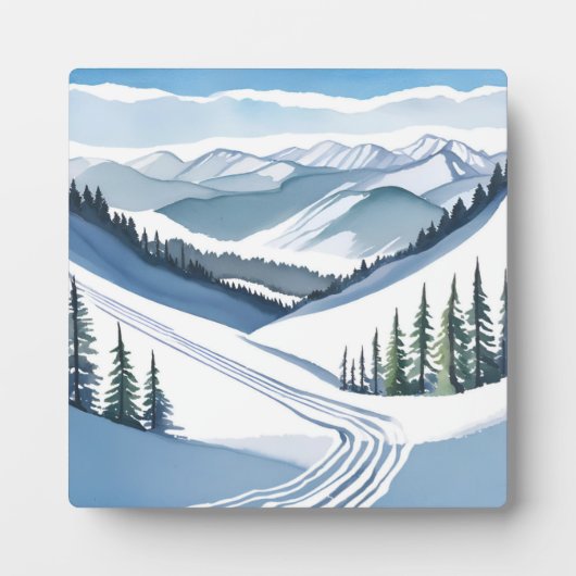 Ski Mountain Waterverf Schilderen Winter Art Fotoplaat (Voorkant)