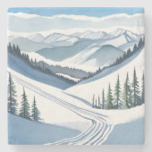 Ski Mountain Waterverf Stenen Onderzetter (Voorkant)