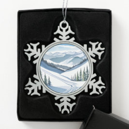Ski Mountain Waterverf Tin Sneeuwvlok Ornament