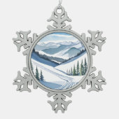 Ski Mountain Waterverf Tin Sneeuwvlok Ornament (Voorkant)