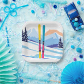 Ski Mountain Waterverf Winter Papieren Bordje (Feest)
