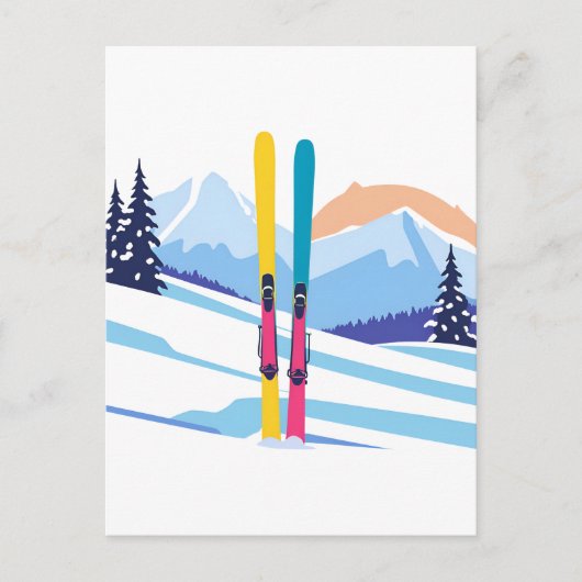 Ski Mountain Winter Waterverf Briefkaart (Voorkant)