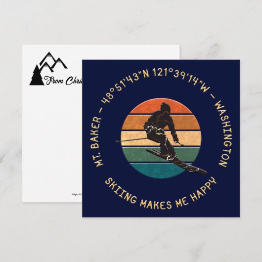 Ski Mt. Baker, Man - Geel Tekst Feestdagenkaart (Voorkant / Achterkant)