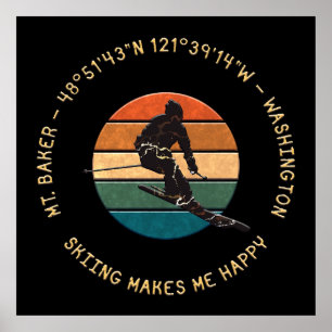 Ski Mt. Baker, Man - Geel Tekst Poster