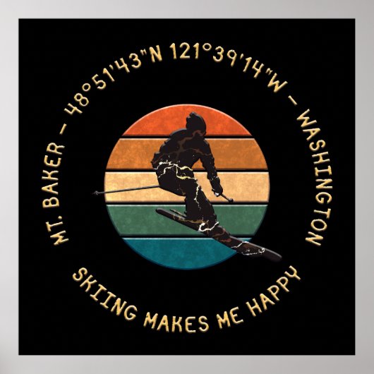 Ski Mt. Baker, Man - Geel Tekst Poster (Voorkant)