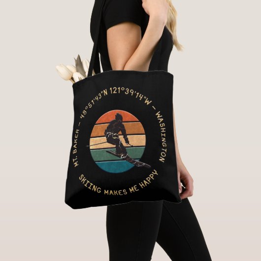Ski Mt. Baker, Man - Geel Tekst Tote Bag (Dichtbij)