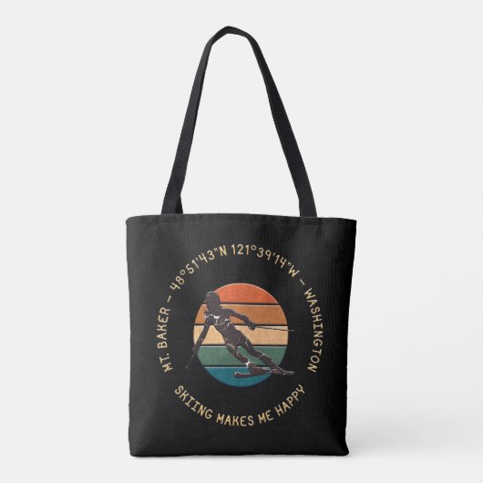 Ski Mt. Baker, Washington - Lady Skier Gele Tekst Tote Bag (Achterkant)