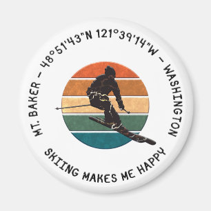 Ski Mt. Baker, Washington - Man skiër, zwarte teks Magneet