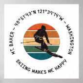 Ski Mt. Baker, Washington - Man skiër, zwarte teks Poster (Voorkant)