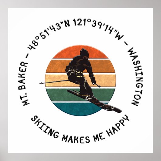 Ski Mt. Baker, Washington - Man skiër, zwarte teks Poster (Voorkant)
