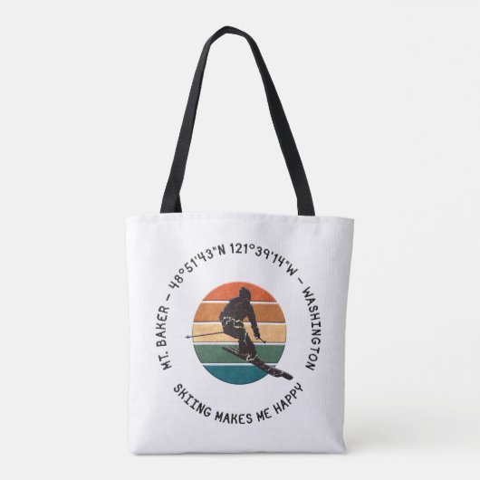 Ski Mt. Baker, Washington - Man skiër, zwarte teks Tote Bag (Achterkant)