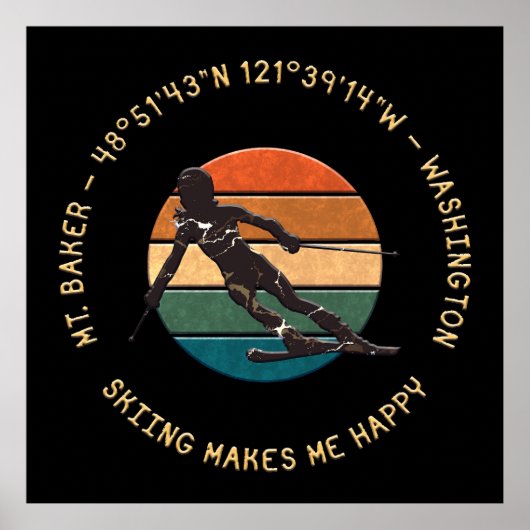 Ski Mt. Baker, Washington - Vrouw skiër op donker Poster (Voorkant)