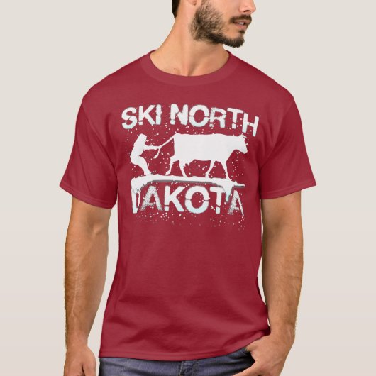 Ski North Dakota State Koe Lover Farmer Skiing T-shirt (Voorkant)