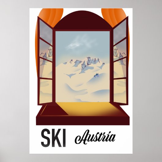 Ski Oostenrijk raam reisposter. Poster (Voorkant)