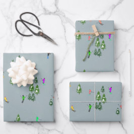 Ski Opening Christmas Skiing Holiday Skiers Blue Inpakpapier Vel