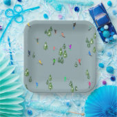 Ski Opening Christmas Skiing Holiday Skiers Blue Papieren Bordje (Feest)