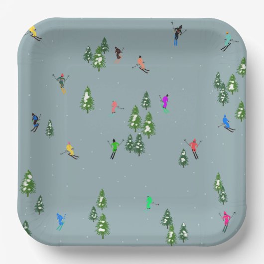 Ski Opening Christmas Skiing Holiday Skiers Blue Papieren Bordje (Voorkant)