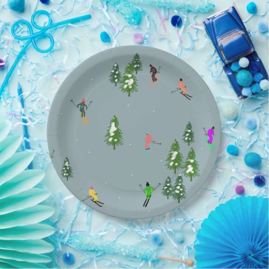 Ski Opening Christmas Skiing Holiday Skiers Blue Papieren Bordje (Feest)