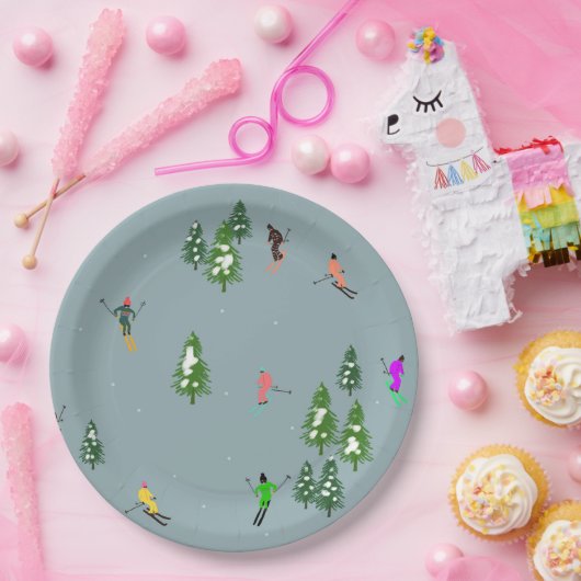 Ski Opening Christmas Skiing Holiday Skiers Blue Papieren Bordje (Feest)