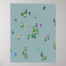 Ski Opening Christmas Skiing Holiday Skiers Blue Poster