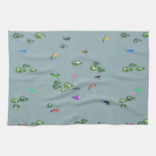 Ski Opening Christmas Skiing Holiday Skiers Blue Theedoek (Horizontaal)