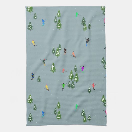 Ski Opening Christmas Skiing Holiday Skiers Blue Theedoek (Verticaal)