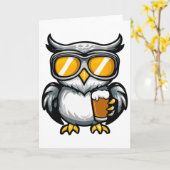 Ski Owl With Beer Apres Ski Comic  Kaart (Gele Bloem)