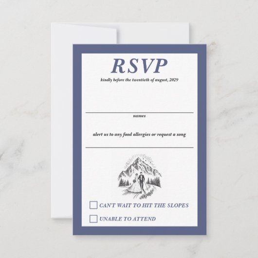 Ski paar bruiloft RSVP kaartje (Voorkant)