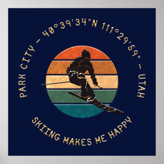 Ski Park City, Utah - Man Skiër Golden Tekst Poster (Voorkant)