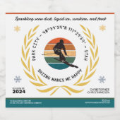 Ski Park City, Utah - Man skiër, zwart Tekst Sparkling Wijnetiket (Enkel label)
