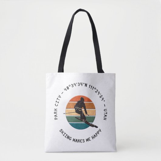 Ski Park City, Utah - Man skiër, zwart Tekst Tote Bag (Voorkant)