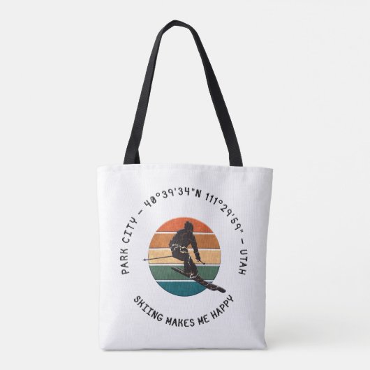 Ski Park City, Utah - Man skiër, zwart Tekst Tote Bag (Achterkant)